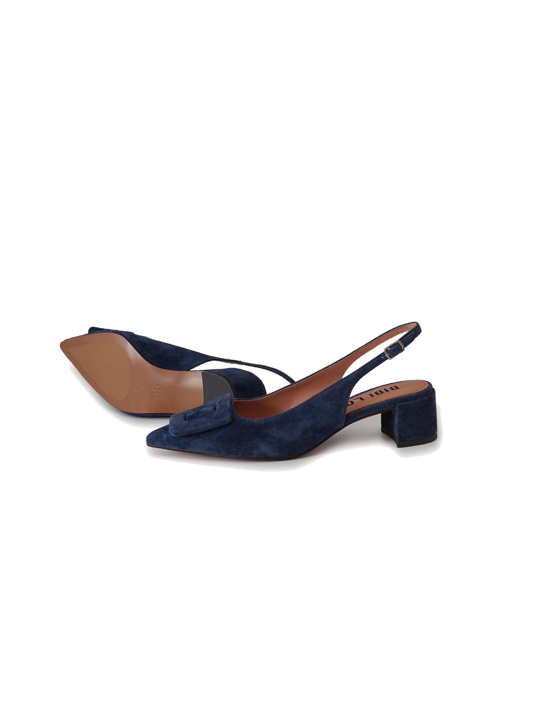 Dunkelblaue Sling-Pantolette mit Schmuck-Spange